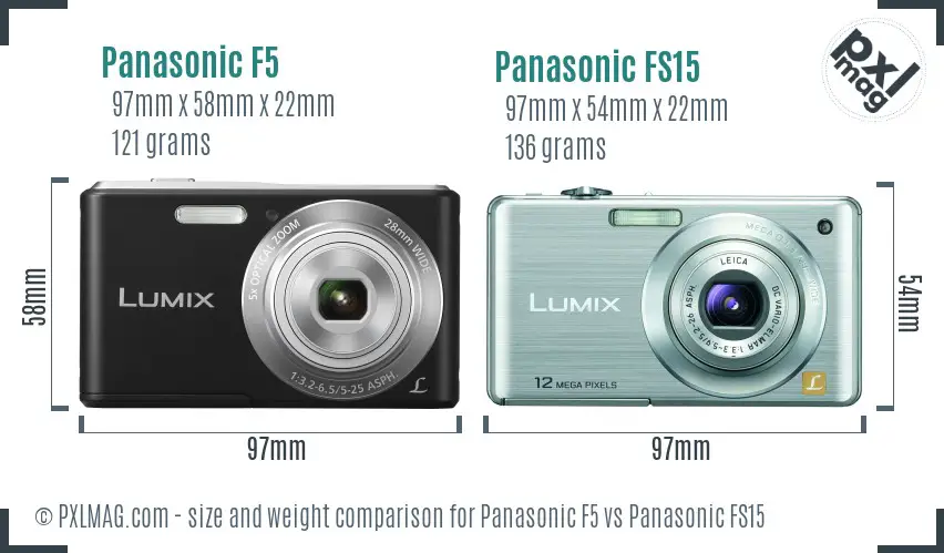Panasonic F5 vs Panasonic FS15 size comparison