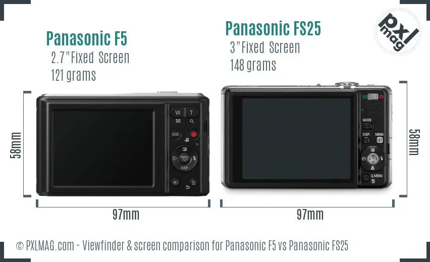 Panasonic F5 vs Panasonic FS25 Screen and Viewfinder comparison