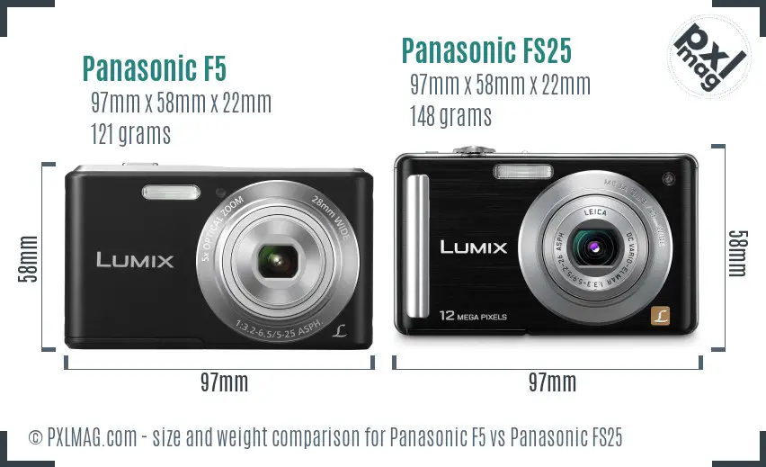 Panasonic F5 vs Panasonic FS25 size comparison