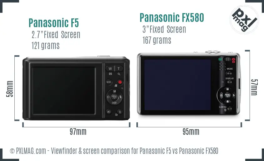 Panasonic F5 vs Panasonic FX580 Screen and Viewfinder comparison