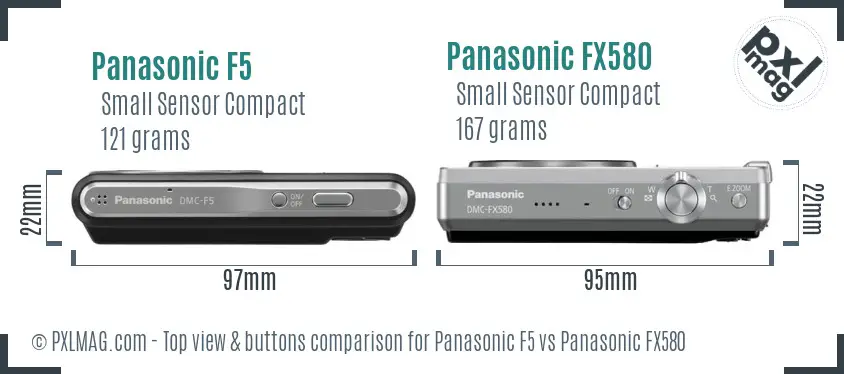 Panasonic F5 vs Panasonic FX580 top view buttons comparison