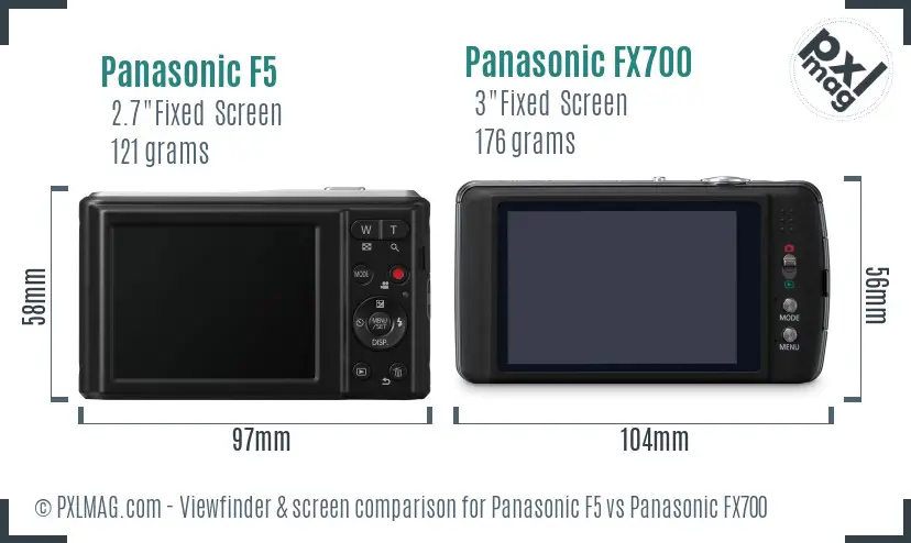 Panasonic F5 vs Panasonic FX700 Screen and Viewfinder comparison