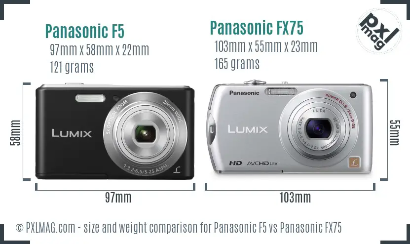 Panasonic F5 vs Panasonic FX75 size comparison