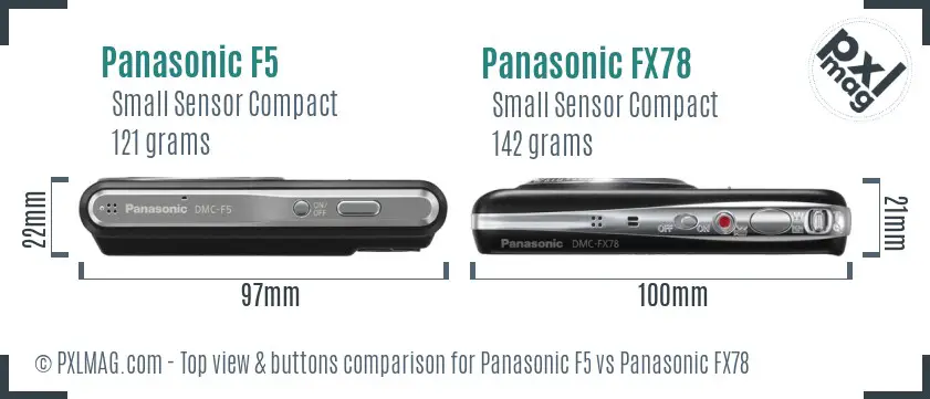 Panasonic F5 vs Panasonic FX78 top view buttons comparison