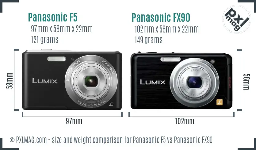 Panasonic F5 vs Panasonic FX90 size comparison