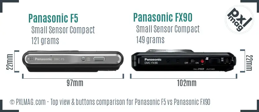 Panasonic F5 vs Panasonic FX90 top view buttons comparison