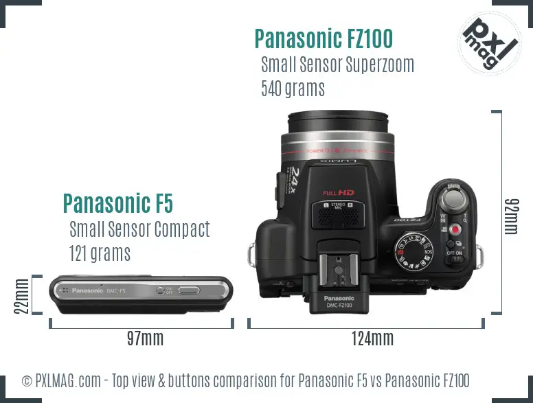 Panasonic F5 vs Panasonic FZ100 top view buttons comparison