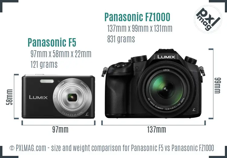 Panasonic F5 vs Panasonic FZ1000 size comparison