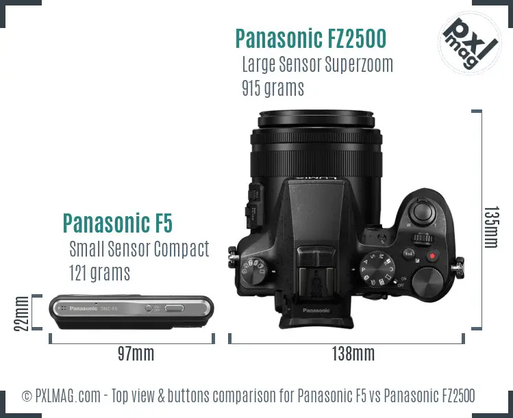Panasonic F5 vs Panasonic FZ2500 top view buttons comparison