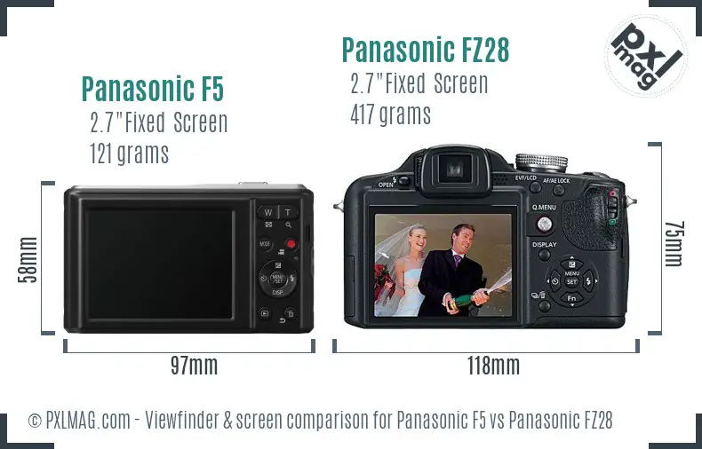 Panasonic F5 vs Panasonic FZ28 Screen and Viewfinder comparison