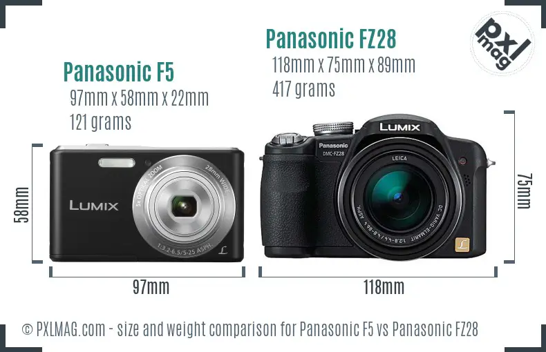 Panasonic F5 vs Panasonic FZ28 size comparison