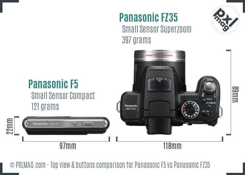 Panasonic F5 vs Panasonic FZ35 top view buttons comparison