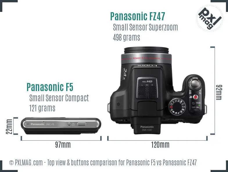 Panasonic F5 vs Panasonic FZ47 top view buttons comparison