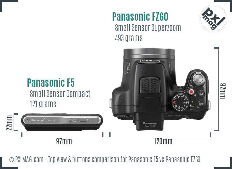 Panasonic F5 vs Panasonic FZ60 top view buttons comparison