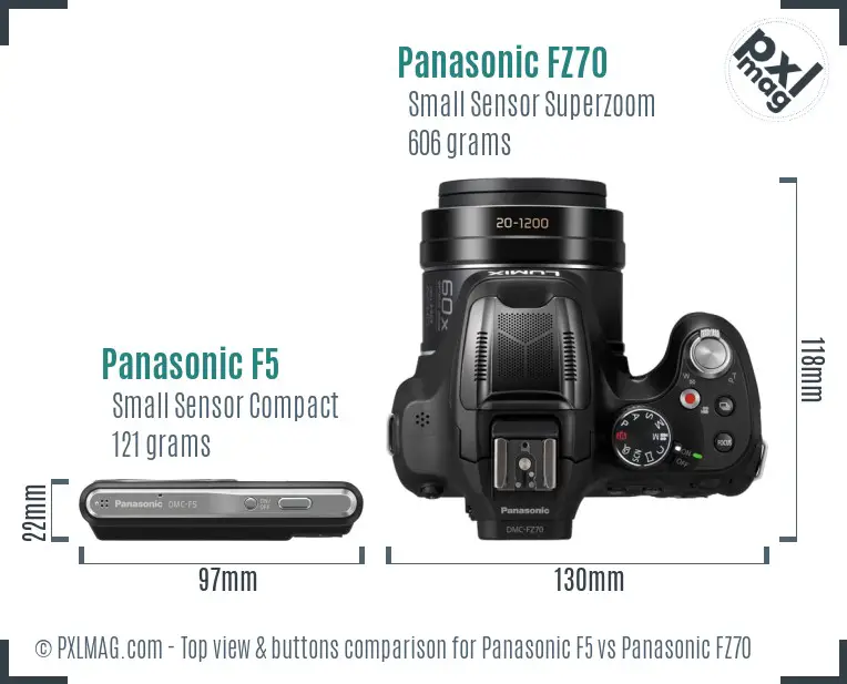 Panasonic F5 vs Panasonic FZ70 top view buttons comparison