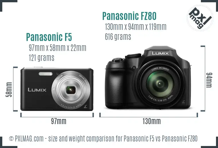 Panasonic F5 vs Panasonic FZ80 size comparison