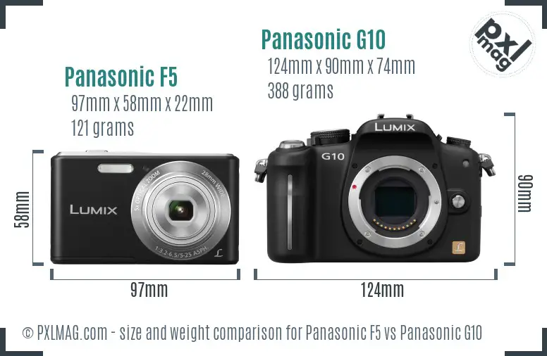 Panasonic F5 vs Panasonic G10 size comparison