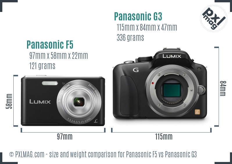 Panasonic F5 vs Panasonic G3 size comparison