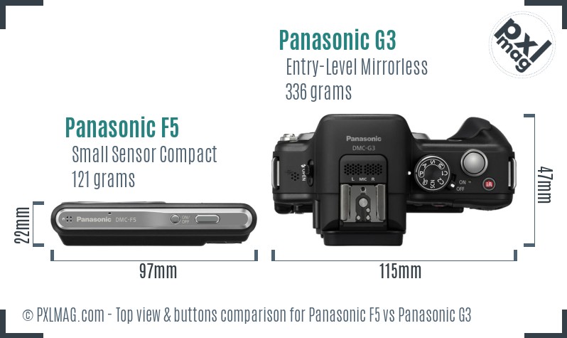 Panasonic F5 vs Panasonic G3 top view buttons comparison