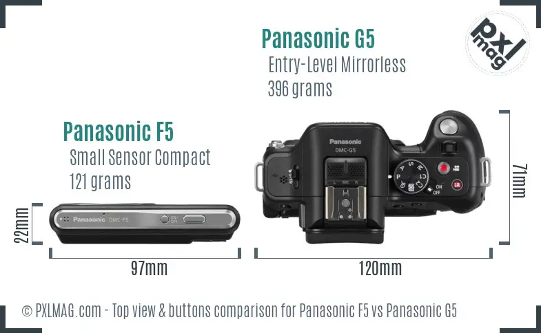 Panasonic F5 vs Panasonic G5 top view buttons comparison