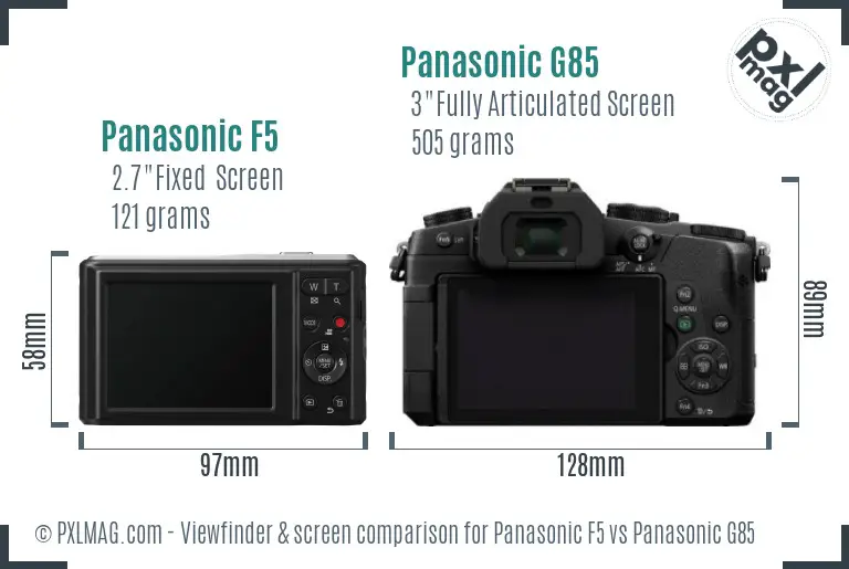 Panasonic F5 vs Panasonic G85 Screen and Viewfinder comparison