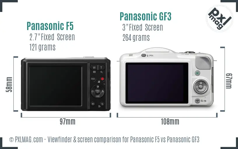 Panasonic F5 vs Panasonic GF3 Screen and Viewfinder comparison