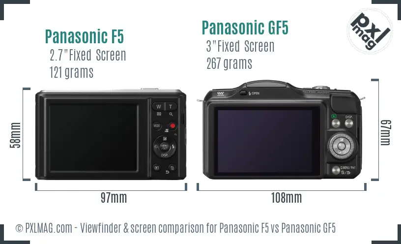 Panasonic F5 vs Panasonic GF5 Screen and Viewfinder comparison