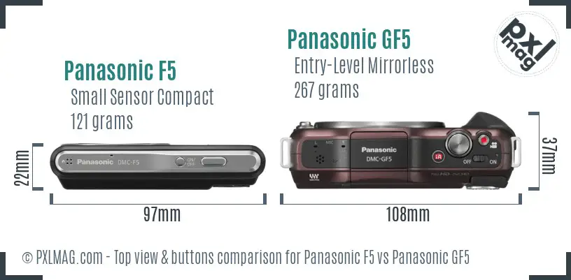 Panasonic F5 vs Panasonic GF5 top view buttons comparison