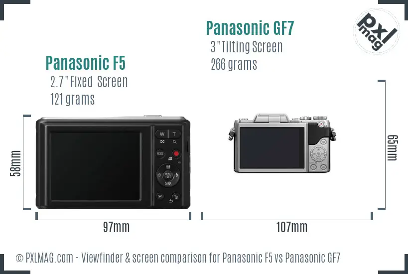 Panasonic F5 vs Panasonic GF7 Screen and Viewfinder comparison