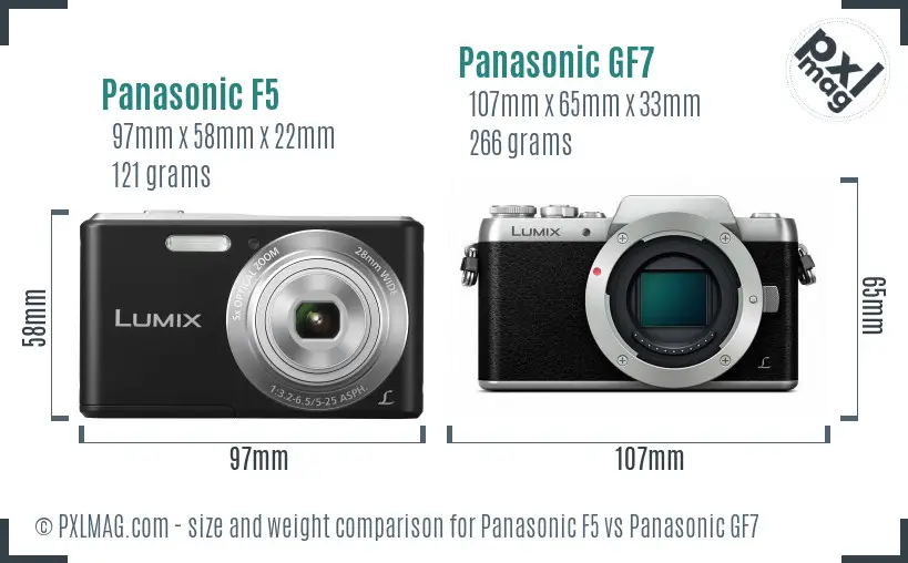 Panasonic F5 vs Panasonic GF7 size comparison