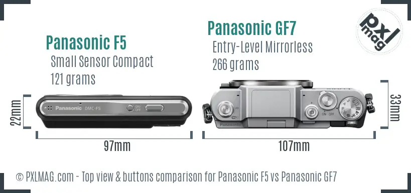Panasonic F5 vs Panasonic GF7 top view buttons comparison