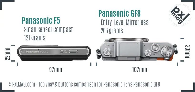 Panasonic F5 vs Panasonic GF8 top view buttons comparison