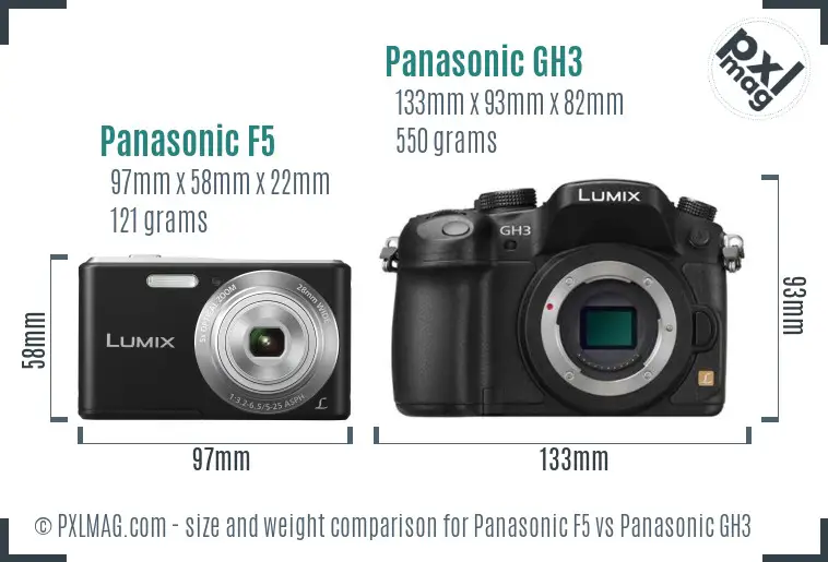 Panasonic F5 vs Panasonic GH3 size comparison