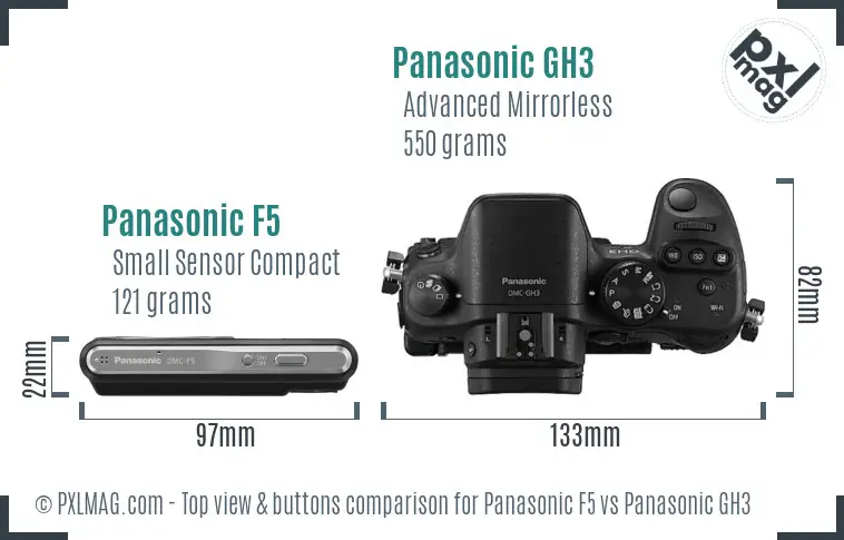 Panasonic F5 vs Panasonic GH3 top view buttons comparison