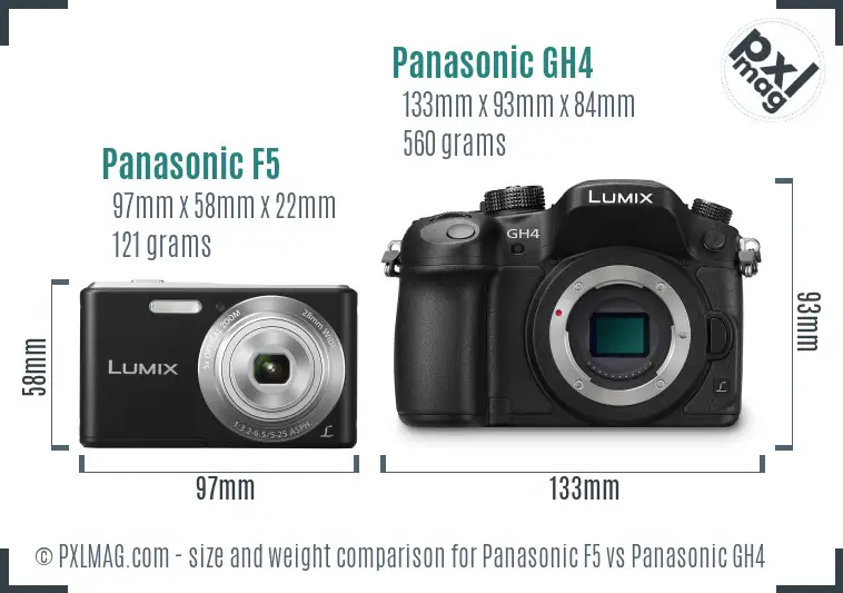 Panasonic F5 vs Panasonic GH4 size comparison