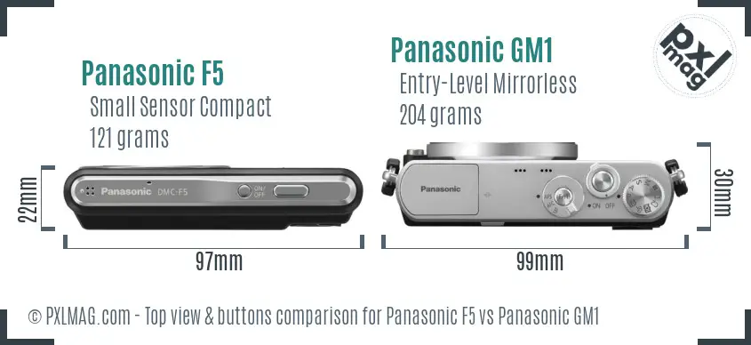 Panasonic F5 vs Panasonic GM1 top view buttons comparison Panasonic F5 vs Panasonic GM1 top view buttons comparison