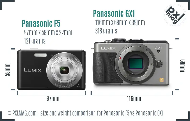 Panasonic F5 vs Panasonic GX1 size comparison
