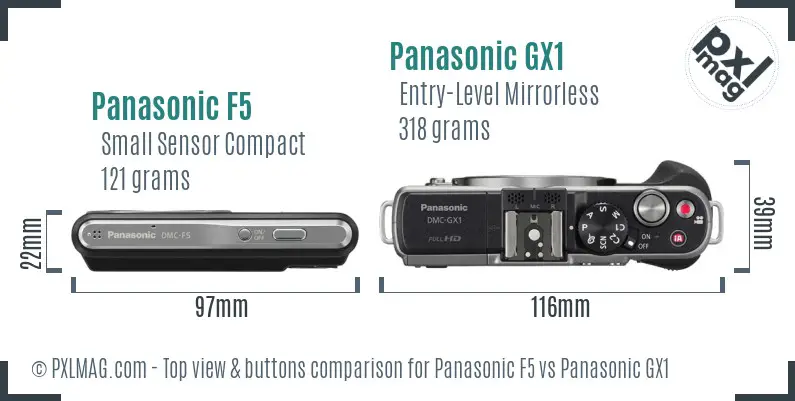 Panasonic F5 vs Panasonic GX1 top view buttons comparison