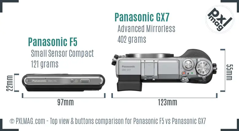 Panasonic F5 vs Panasonic GX7 top view buttons comparison