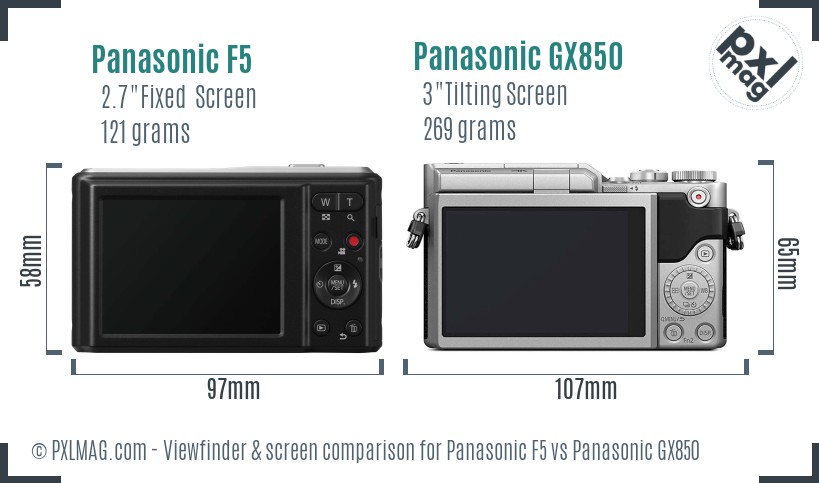 Panasonic F5 vs Panasonic GX850 Screen and Viewfinder comparison