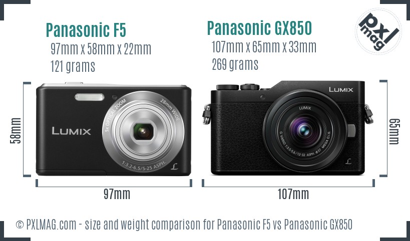 Panasonic F5 vs Panasonic GX850 size comparison