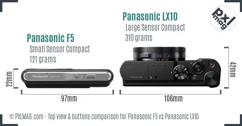 Panasonic F5 vs Panasonic LX10 top view buttons comparison