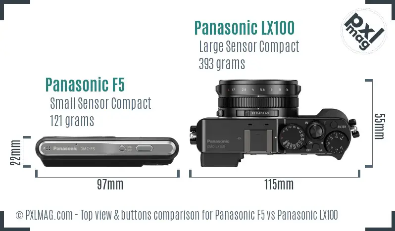 Panasonic F5 vs Panasonic LX100 top view buttons comparison