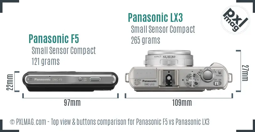Panasonic F5 vs Panasonic LX3 top view buttons comparison