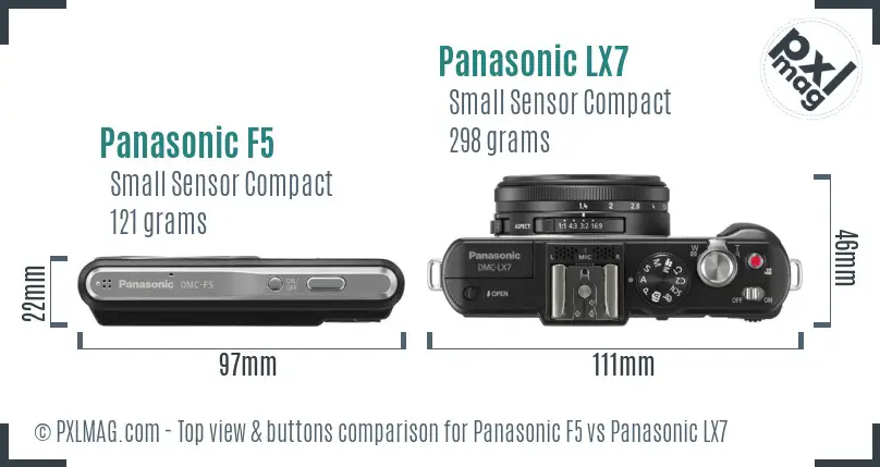 Panasonic F5 vs Panasonic LX7 top view buttons comparison