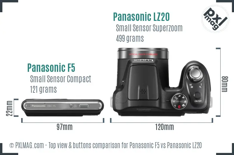 Panasonic F5 vs Panasonic LZ20 top view buttons comparison Panasonic F5 vs Panasonic LZ20 top view buttons comparison