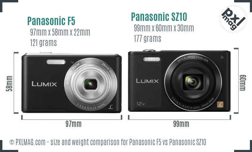 Panasonic F5 vs Panasonic SZ10 size comparison