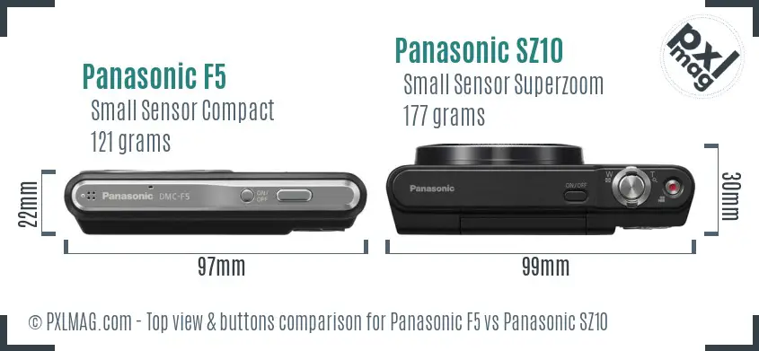 Panasonic F5 vs Panasonic SZ10 top view buttons comparison