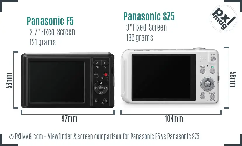 Panasonic F5 vs Panasonic SZ5 Screen and Viewfinder comparison