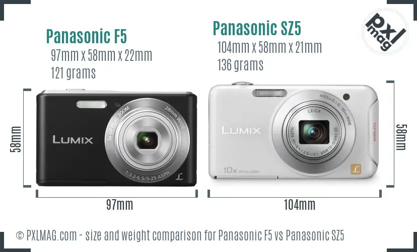 Panasonic F5 vs Panasonic SZ5 size comparison